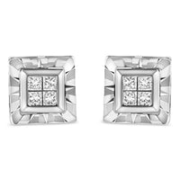 .925 Sterling Silver 1/6 Cttw Invisible Set Princess-Cut Diamond Quad Composite Stud Earrings (H-I Color, I1-I2 Clarity).