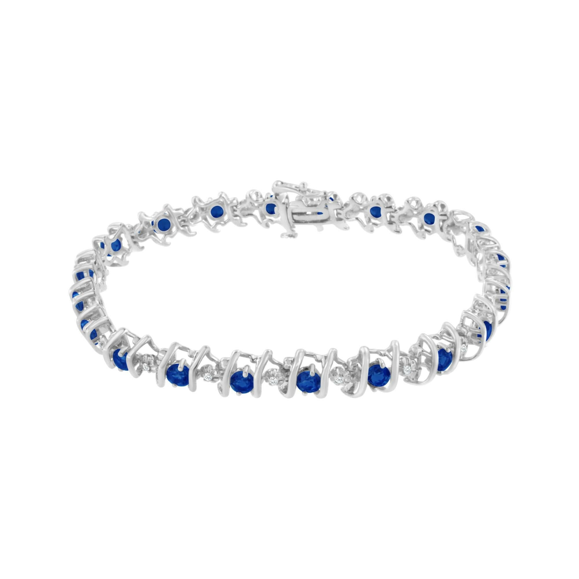 .925 Sterling Silver Lab-Grown Birthstone and 1/6 Cttw Round Diamond Tennis Bracelet (H-I Color, I1-I2 Clarity).