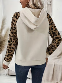 Leopard Half Button Long Sleeve Hoodie.