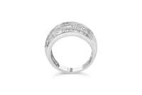 .925 Sterling Silver 1.0 Cttw Baguette-Cut Diamond 6-Row Channel Set Domed Tapered Cocktail Fashion Ring (H-I Color, I2-.