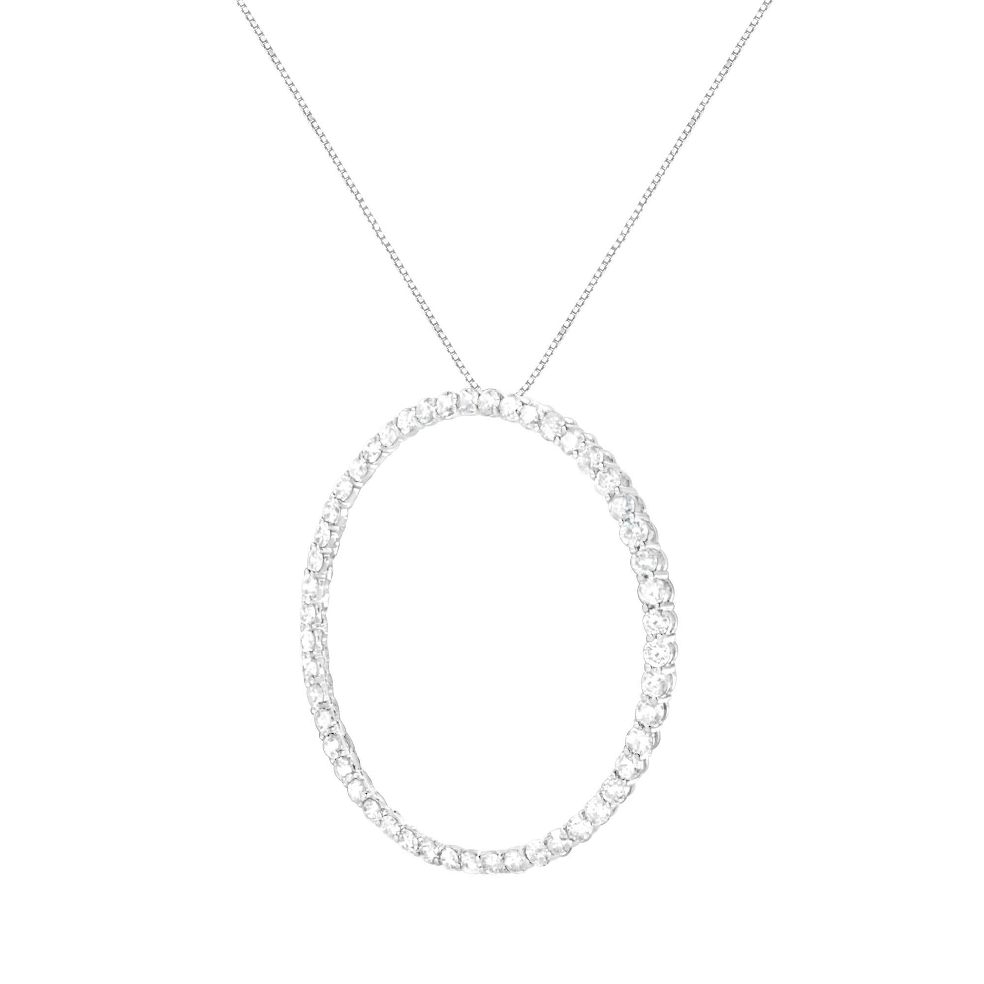 .925 Sterling Silver 4 Cttw Prong Set, Round-Cut Diamond Open Circle Hoop 18" Pendant Necklace (J-K Color, I1-I2 Clarity.