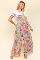 Haptics Full Size Printed Wide Leg Overalls with Side Pockets.