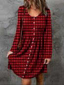 Double Take Full Size Plaid Round Neck Long Sleeve Magic Dress.