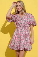 And The Why Full Size Floral Surplice Puff Sleeve Dress.