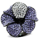 IP Black(Ion Plating) Stainless Steel Ring With Top Grade Crystal in Tanzanite