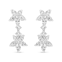 18k White Gold 6.0 Cttw Marquise Diamond Floral Dangle Drop Earrings (E-F Color, VS1-VS2 Clarity).