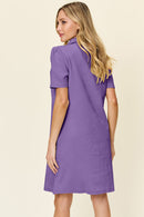 Double Take Full Size Texture Collared Neck Short Sleeve Dress.