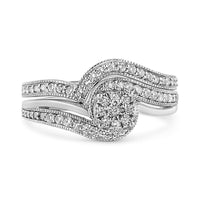 .925 Sterling Silver 1/3ct Cttw Multi-Diamond Bypass Vintage-Style Bridal Set Ring and Band (I-J Color, I3 Clarity).