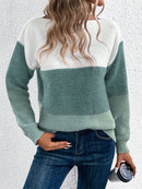 Color Block Drop Shoulder Long Sleeve Sweater.