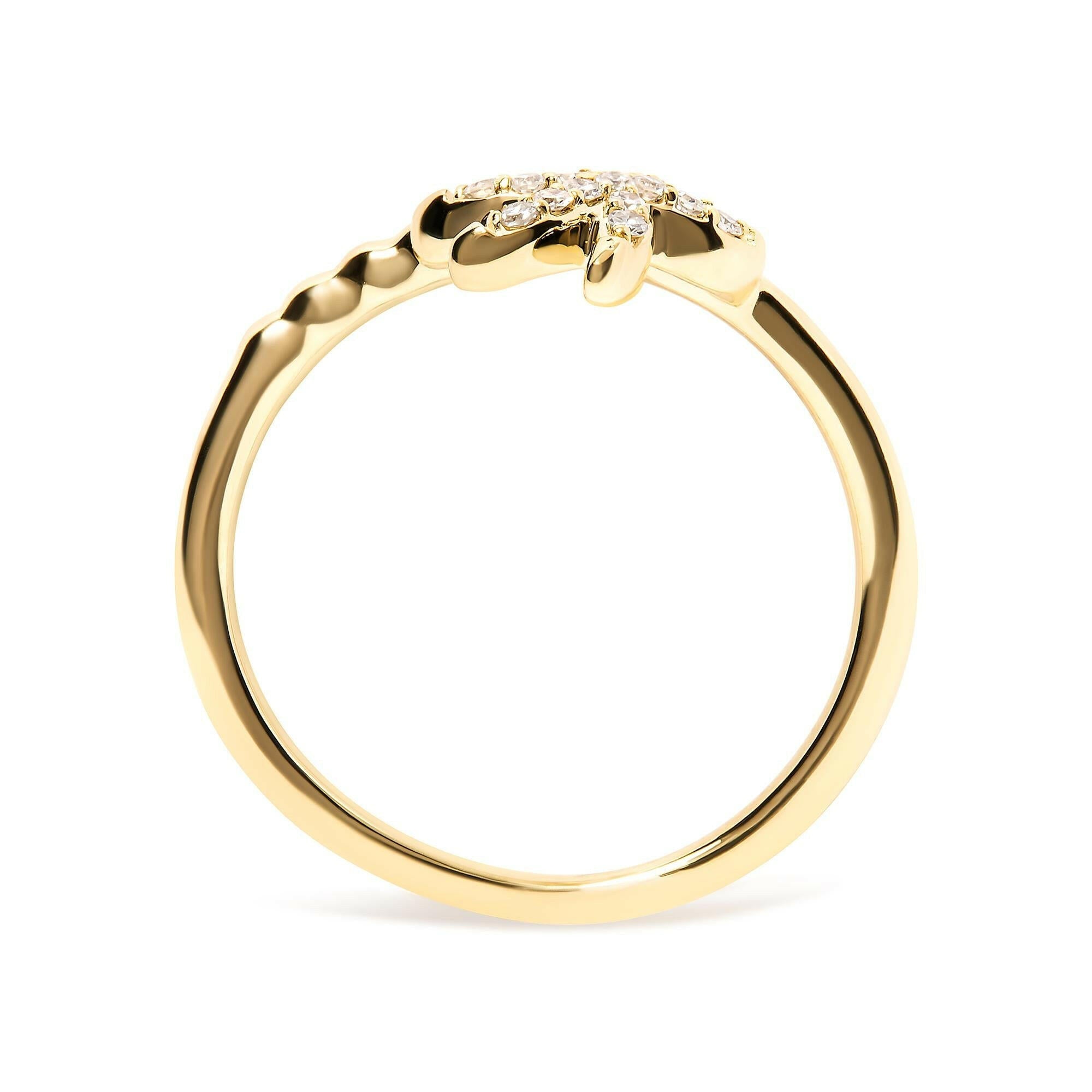 10K Yellow Gold 1/10 Cttw Diamond  Palm Tree Statement Ring (H-I Color, I1-I2 Clarity).