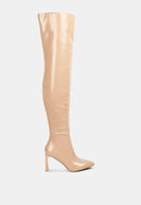 Minkles Patent Pu Long Slim Block Heeled Boots.