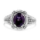 .925 Sterling Silver Prong Set Natural Oval Shape 9X7 MM Purple Amethyst Solitaire and Diamond Accent Ring (I-J Color, I.