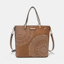 Nicole Lee USA Metallic Stitching Embroidery Inlaid Rhinestone Tote Bag.