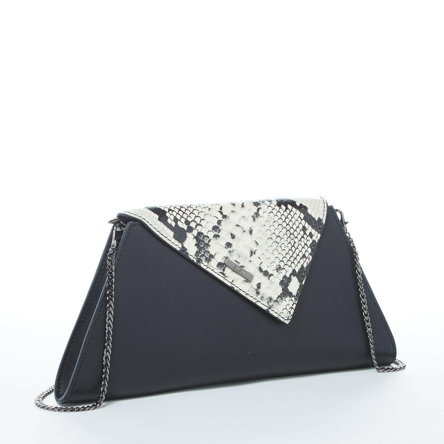 Angelica Leather Clutch Black Snakeskin.