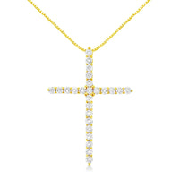 10K Yellow Gold Plated .925 Sterling Silver 2.0 Cttw Round Cut Diamond Cross Pendant Necklace (J-K Color, I1-I2 Clarity).