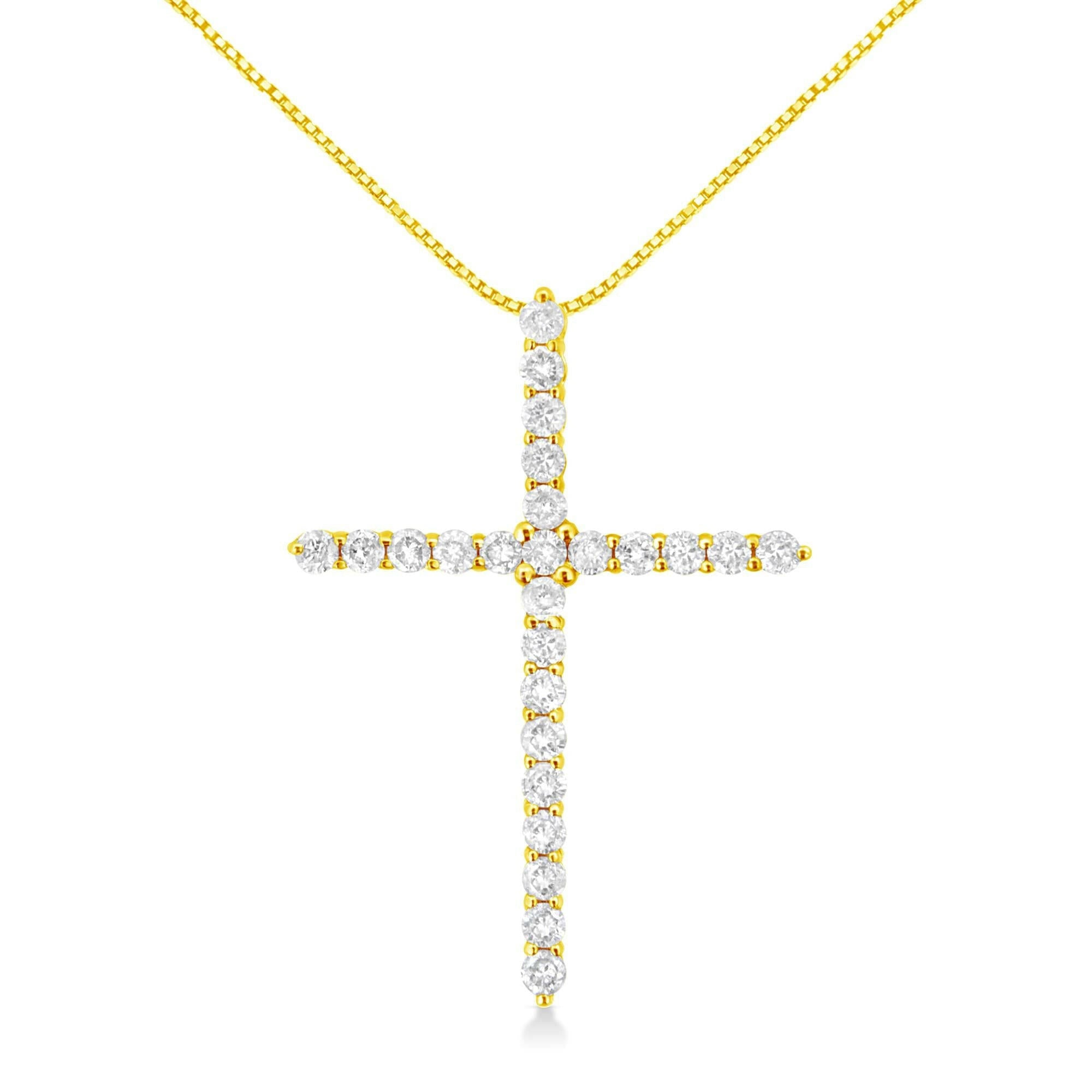 10K Yellow Gold Plated .925 Sterling Silver 2.0 Cttw Round Cut Diamond Cross Pendant Necklace (J-K Color, I1-I2 Clarity)