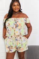 Sew In Love Full Size Pure Delight Floral Off-Shoulder Romper.