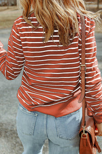 Hannah Striped Print Ribbed Trim Long Sleeve Top.