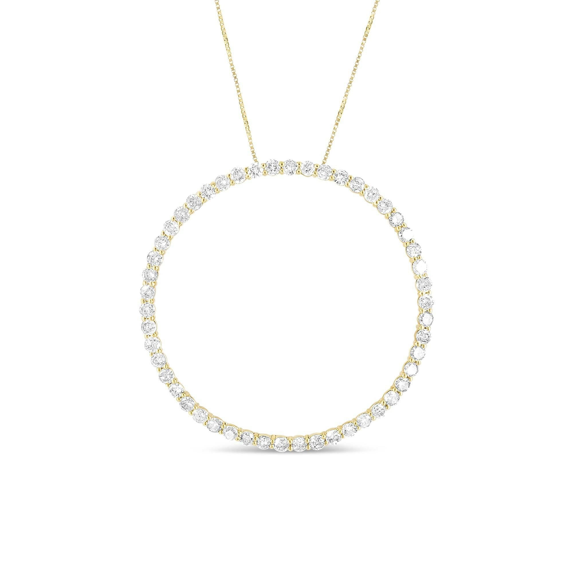 10K Yellow Gold Plated .925 Sterling Silver 4 Cttw Diamond Circle Hoop 18" Pendant Necklace (J-K Color, I1-I2 Clarity).