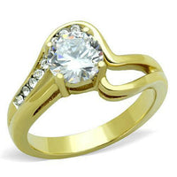 TK1702 Two-Tone IP Gold (Ion Plating) Stainless Steel Ring With AAA Grade CZ in Clear.