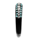 IP Black(Ion Plating) Stainless Steel Ring With Top Grade Crystal in Sea Blue