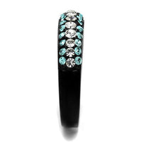 IP Black(Ion Plating) Stainless Steel Ring With Top Grade Crystal in Sea Blue