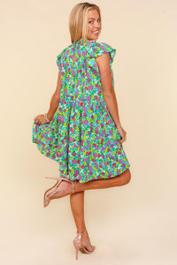 Haptics Frilled Mock Neck Ditsy Floral Dress.