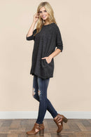 Two Tone Hacci Oversized Dropped Shoulder Pocket Tunic.