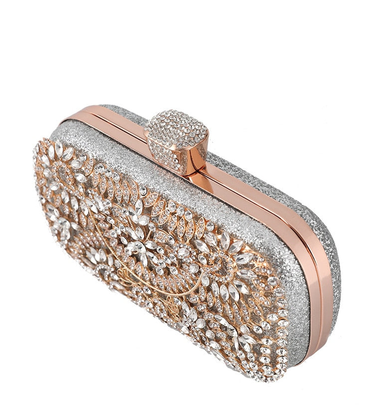 Diamond Evening Clutch Bag Wedding Golden Clutch Purse Chain Shoulder Handbag.