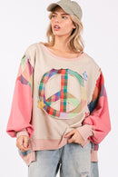 SAGE + FIG Full Size Contrast Peace Patch Dropped Shoulder Sweatshirt.