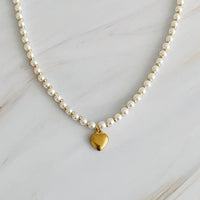 Pearl and Gold Bauble Heart Necklace.