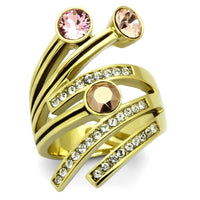 IP Gold(Ion Plating) Stainless Steel Ring With Top Grade Crystal in Multi Color