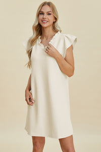 Double Take Full Size Ruffled V-Neck Cap Sleeve Dress.