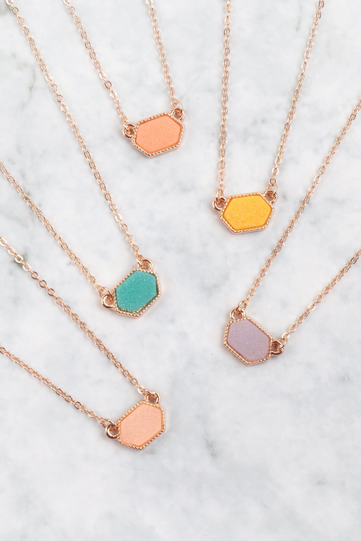 Druzy Hexagon  Necklaces With Stud Earrings