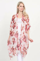 Open Front Knee Length Floral Cardigan.