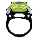 Black(Ion Plating) Stainless Steel Ring With AAA Grade CZ in Apple Green Color