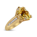 18K Yellow Gold 15x15mm Cushion Cut Lemon Quartz and 1/4 Cttw Diamond Accented Cocktail Ring (F-G Color, VS1-VS2 Clarity.