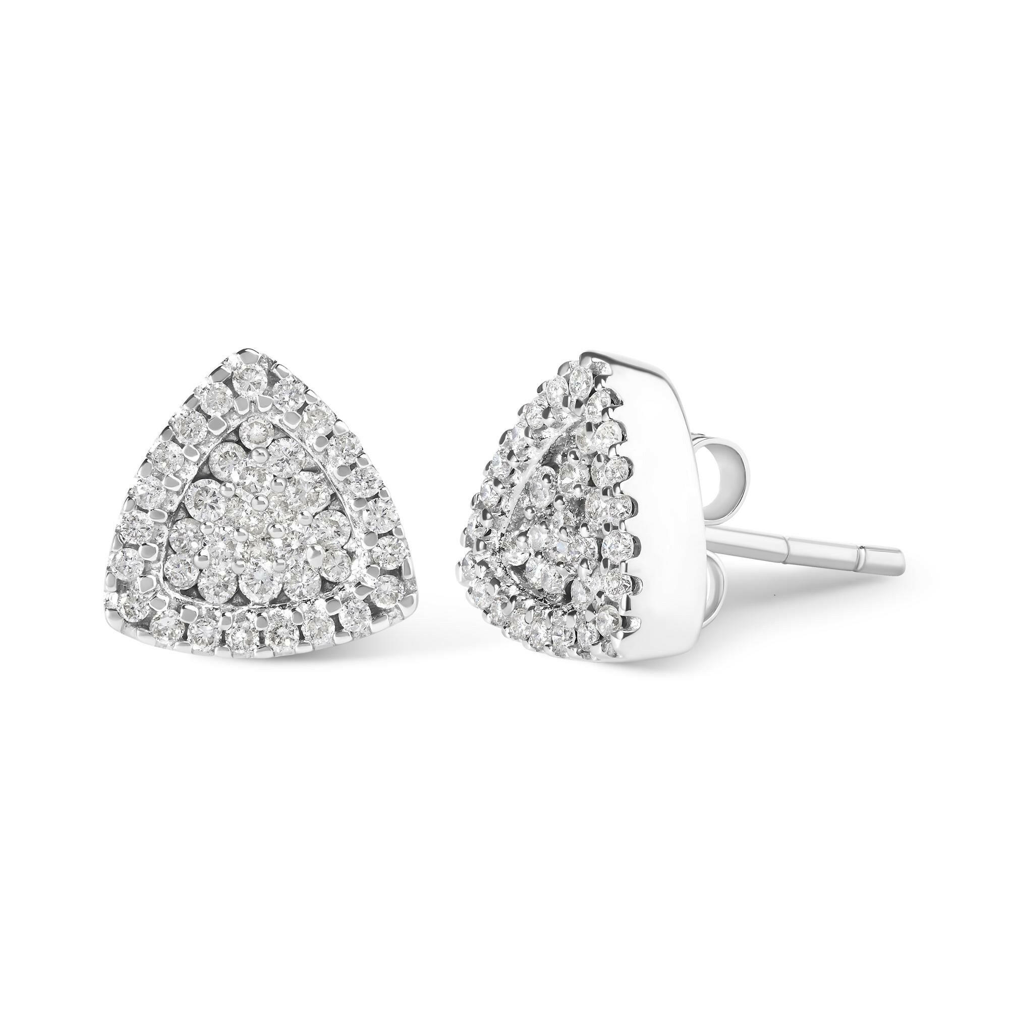 14K White Gold 1/2 Cttw Trillion Shaped Diamond Stud Earrings (H-I Clarity, SI2-I1 Color)