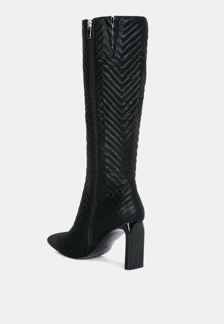 Prinkles Quilted Italian Block Heel Calf Boots.