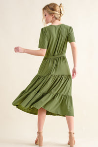 And The Why Soft Short Sleeve Tiered Midi Dress.