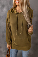 Drawstring Texture Long Sleeve Hoodie.