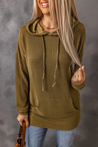 Drawstring Texture Long Sleeve Hoodie.