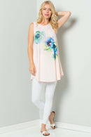 Sleeveless Tunic Dress With Floral Print Sublimation.