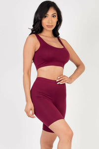 Solid Color Crop Tank Top & Biker Shorts Active Set (CAPELLA)