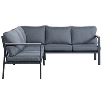 Rossio Outdoor 4 Piece Sectional Sofa,Matte Charcoal Aluminum Frame,Teak Finished.