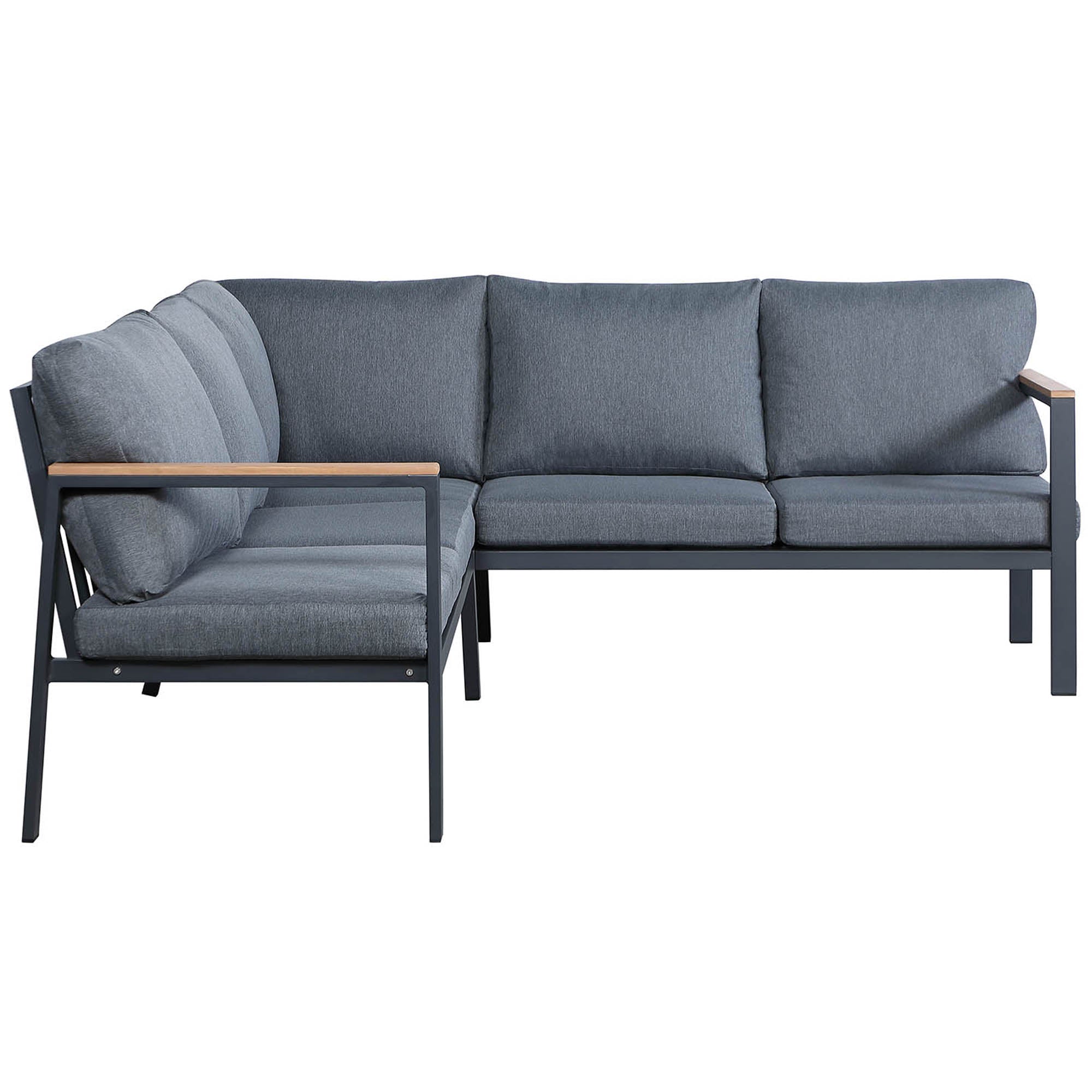 Rossio Outdoor 4 Piece Sectional Sofa,Matte Charcoal Aluminum Frame,Teak Finished.