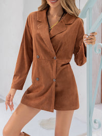 Lapel Collar Long Sleeve Romper.