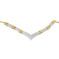 10K Yellow and White Gold 1.0 Cttw Round and Princess Cut Diamond "V" Shape Statement Necklace (I-J Color, I1-I2 Clarity.