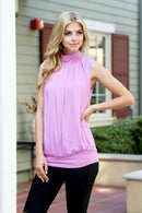 High Neck Pleated Top With Waistband.