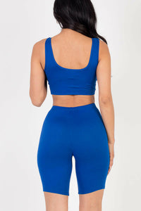 Solid Color Crop Tank Top & Biker Shorts Active Set (CAPELLA).